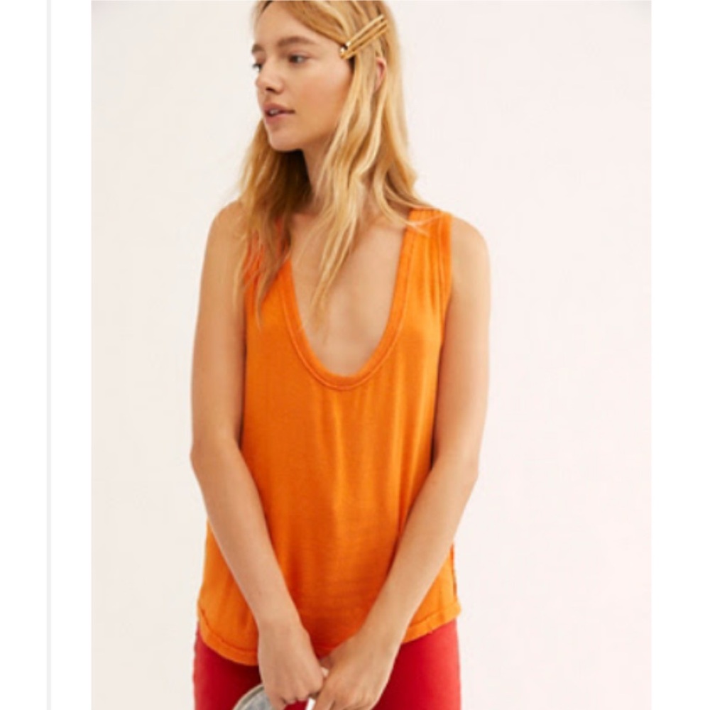 Free People We The Free Take The Plunge Tank Orange Knit Tank Top